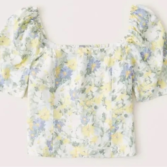 Abercrombie & Fitch Floral Linen-Blend Puff Sleeve Top - Picture 1 of 3